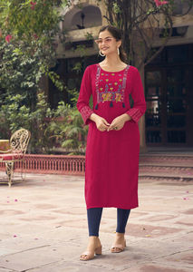 Heavy Rayon Quick Dry Casual Kurti for Office College Girls <b>Light</b> Weight Handwork Thread <b>Work</b> Indian Pakistani Clothing All - Product Image 3