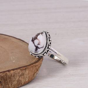 Anillo de Plata de Ley con Turquesa y Jaspe de Caballo Salvaje, Anillo de Diseño Bohemio de Lujo, Joyería de Piedras Preciosas Hecha a Mano para Regalo de Boda - Product Image 1
