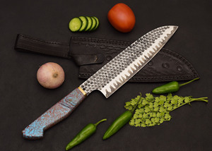 MORTAL SAGA Couteau de chef 13 pouces fait à la main Lame en acier damas Manche en résine époxy 440 C Garantie 3 ans Camping Survie Comprend - Product Image 5