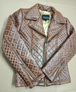 Veste en cuir PU matelassée marron pour homme, style motard, col rabattu, fermeture éclair, vêtement d'automne - Product Image 5