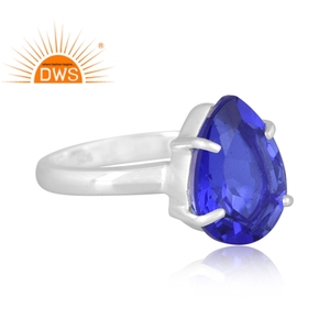 Hot Selling Fine Sterling <b>Silver</b> Doublet Tanzanite Quartz Gemstone <b>Statement</b> <b>Ring</b> Custom Jewelry Manufacturer - Product Image 2