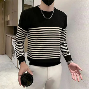 Trend Casual Autumn Winter <b>Men</b> Sweaters O-Neck Striped Contrast Color Korean Casual Loose Pullovers - Product Image 5