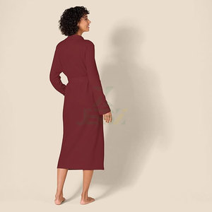 Bata de lujo para mujer, tejida, térmica, ligera, de gofre, de longitud completa, suave, transpirable, cómoda, con logo frontal personalizable, para el hogar - Product Image 3