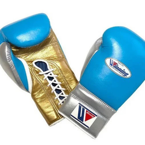 Winning <b>Lace</b> Up Boxing <b>Gloves</b> Sky Blue Silver Gold Premium Leather Professional Boxing <b>Gloves</b> for Training Sparring 8oz 10oz - Product Image 2