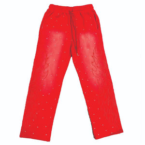 Pantalon pour homme lavé personnalisé anti-rides broderie en détresse pantalon de survêtement évasé à double taille pantalon de survêtement pour hommes baggy en strass délavé au soleil - Product Image 3