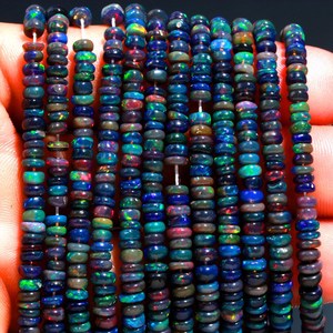 Grandes Gemas de Ópalo Etíope Negro Natural, Cuentas Facetadas en Forma de Rondelle para Joyería, 3-5mm, Hilos de Ópalo de Fuego Welo de 16 Pulgadas, 25-35 Quilates - Product Image 2