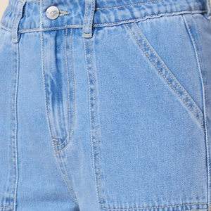 Pantalon cargo formel droit taille mi-haute en denim pour femmes grande taille, en maille foncée, 100% coton, design personnalisé - Product Image 6