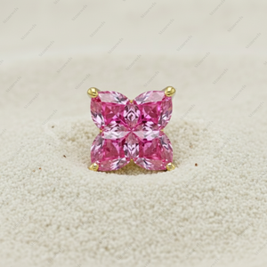 Regalos de Navidad, Pendientes de Plata de Ley 925 Chapados en Oro Fino con Diamante Rosa Cultivado en Laboratorio con Certificación GIA IGI, Diseño de Flor de Lirio, para Él - Product Image 2