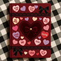 LABON Cahier de notes en velours avec nœud en forme de lettre d'amour Gothique Candy Heart A5 Red Fabric Journal for Valentines Gift Cute Romantic Writing
