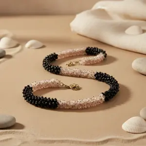 Collar de Moda para Mujer Chapado en Oro con Cuarzo Rosa, Ónix, Diamante, Turquesa, Perlas y Cadena de Cuentas, Joyería para Regalos - Product Image 1