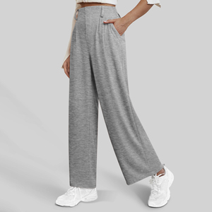 Pantalones largos sueltos de rayas azules de algodón 100 informal con logotipo personalizado, pantalones de mujer de talla grande, Pantalones de mujer - Product Image 3