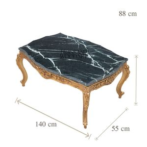 Mesa de Centro Rectangular de Lujo con Tapa de Mármol Negro Premium y Marco de Madera con Hojas de Oro Talladas a Mano para Interiores Clásicos - Product Image 6