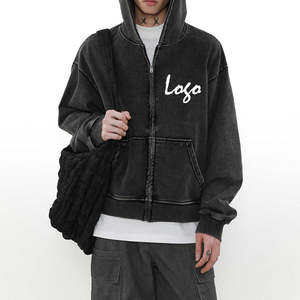 Sudadera con capucha para hombre con logotipo personalizado bordado 100% algodón Retro lavado ecológico en blanco con hombros caídos vintage lavado con ácido - Product Image 1