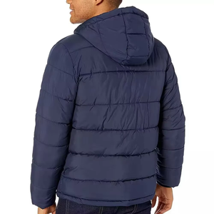 Chaqueta Acolchada con Capucha Azul Marino para Hombre, con Cierre de Botones, Cortavientos, Abrigo de Invierno, Estilo Casual, Corte Regular, Relleno Grueso de Poliéster - Product Image 3
