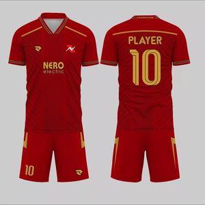 Uniforme de fútbol de diseño personalizado de calidad superior, Conjunto de camiseta de fútbol, logotipo de equipo personalizado, nombre, cuello en V, manga 3/4, malla de poliéster 100% - Product Image 4