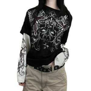 คุณภาพสูงผู้หญิงGothic Breathable 2 ชิ้นเสื้อฤดูใบไม้ร่วงฤดูหนาว 2024 Vintage Top OEMเสื้อผ้าสบายๆ - Product Image 1