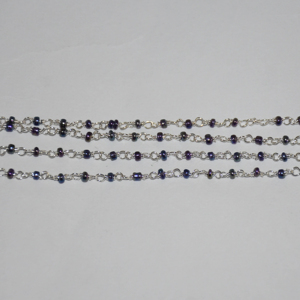 Chaîne de chapelet de perles de verre pyrite paon plaqué argent 2mm. Chaîne perlée en fil métallique pour la fabrication de bracelets de bijoux - Product Image 4