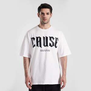 100% Cotton Oversize T-Shirt the Courageous Tee with Street Style Pattern Screen Print on 210gsm Jersey <b>White</b> Color - Product Image 1