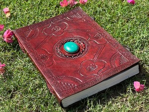 Libro encuadernado grande de cuero con piedra azul cielo único con piedras preciosas, Boceto hecho a mano diario de piedra única cuaderno diario de cuero - Product Image 2