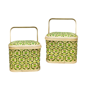 Handwoven Rustic BAMBOO STORAGE <b>BASKETS</b> Fruit Storage <b>Basket</b> <b>Flower</b> Pattern Eco Packaging - Product Image 1