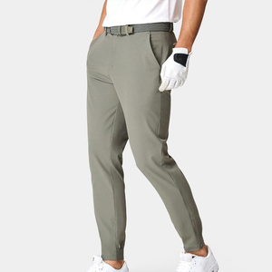 Pantalon de luxe personnalisé de haute qualité pour hommes, coupe ajustée, pantalon de golf chino formel et élégant en nylon extensible en sergé avec fermeture éclair pour hommes - Product Image 1