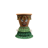 Pot de fleurs Bohème à motif visage de personnage, vert néon, avec franges et pompons, peint à la main, en plastique léger, petit et moyen, pour la maison, le bureau ou le sol