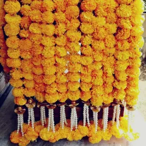 शादी की सजावट के लिए भारतीय हस्तनिर्मित कृत्रिम गेंदा मोगरा फूल स्ट्रिंग हैंगिंग, हल्दी मेहंदी सजावट, शादी के उपहार