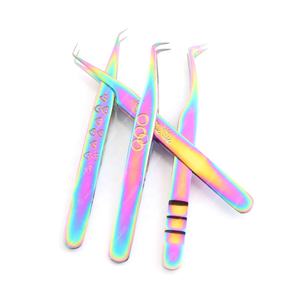 Pince à épiler d'extension de cils en acier inoxydable japonais avec logo personnalisé pointe pointue enduite multicolore sous marque privée - Product Image 4
