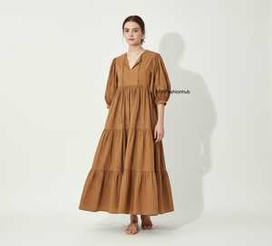 ชุดเดรสมิดิผ้าฝ้ายเนื้อนุ่มสำหรับผู้หญิงชุดเดรสผ้าฝ้ายเรียบง่ายเป็นมิตรกับสิ่งแวดล้อมชุดฤดูร้อน - Product Image 1