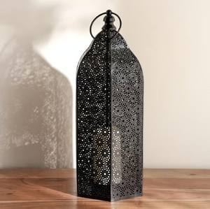 Lanterne marocaine élégante en métal noir, travail de découpe complexe, porte-bougie, crée une lumière ambiante chaleureuse pour la décoration de la maison et les cadeaux - Product Image 1
