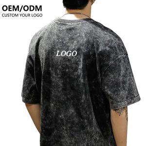 Camiseta desgastada con logotipo de algodón de peso pesado para hombre, camiseta recortada cuadrada con estampado Dtg, camisetas de lavado ácido personalizadas de gran tamaño para hombre - Product Image 3