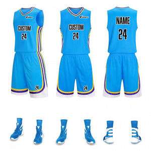 Ensemble d'uniformes de basket-ball noir, violet et orange, maillot et short personnalisés sublimés, débardeur à col en V, nom et numéro du joueur, vêtements de sport - Product Image 5