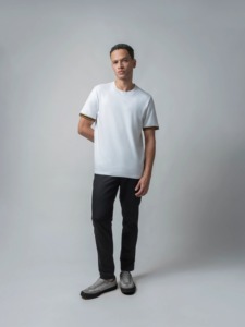 T-shirt blanc HD imprimé au dos pour hommes à la mode vente en gros Supima coton Spandex Tee col en nid d'abeille côtes poignets en tricot plat Design vierge - Product Image 5