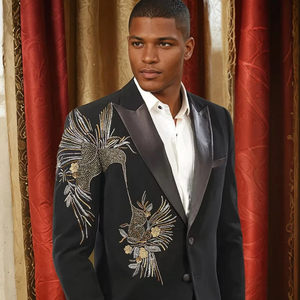 Boda Novio Padrinos DE BODA Traje informal de negocios para hombre Bordado Slim Fit Vestido de moda Conjunto Traje de dos piezas - Product Image 1