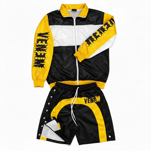 ชุดเซ็ตเสื้อผ้าผู้ชายสำหรับฤดูร้อนแบบสองชิ้น OEM ผลิตตามสั่ง เสื้อแจ็คเก็ตกันลม กางเกงขาสั้น โพลีเอสเตอร์ 100% ปักโลโก้ ชุดวอร์มสำหรับกิจกรรมกลางแจ้ง - Product Image 1