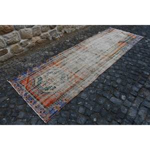 พรมปูพื้นแบบวินเทจขนาดใหญ่สีเบจสีฟ้าขนาด3.3x11ฟุตผ้าขนสัตว์หญ้าทะเลทำจากลาเท็กซ์ด้านหลังเป็นนามธรรมการออกแบบโถงทางเดินทรงสี่เหลี่ยมสำหรับห้องพัก - Product Image 3