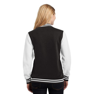 Veste universitaire noire et blanche pour femme, manches longues, boutonnée, couleur contrastée, motif uni, matière polyester, longueur normale - Product Image 2