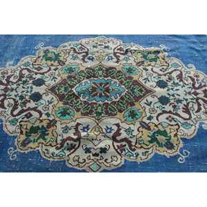 Alfombra Turca de 9.1x12.9 pies, Alfombra Azul Abstracta de Lana - Product Image 4