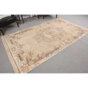 พรมขนสัตว์ตุรกีสีเบจ5.2 x 9.1ft คลาสสิกดีไซน์แบบเย็บปะติดปะต่อกันสำหรับห้องนั่งเล่นห้องนอนสี่เหลี่ยมพรมยาง - Product Image 4