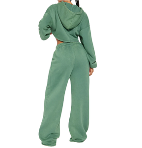 Maßgeschneidertes Damen Winter-Sport-Streetwear Hoodie Jogginghosen Set Bestickter Crop-Hoodie Jogger Trainingsanzug Zweiteiler 100% - Product Image 2