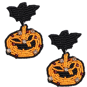 Pendientes de Calabaza de Halloween con Cuentas de Semillas Negras y Rojas Bordadas a la Moda, Pendientes de Calabaza de Halloween con Cuentas de Semillas Personalizados - Product Image 6