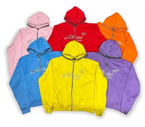 Sudadera con Capucha de Forro Polar Grueso OEM para Hombre, Hombros Caídos, Manga Larga, Estampado Personalizado, Bordado con Pedrería - Product Image 1