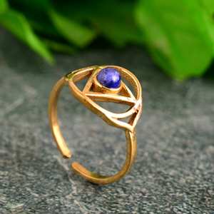 Beat Selling <b>Lapis</b> <b>Lazuli</b> Gemstone Chakra Round Shape Brass 925 Solid Gold Plated Vintage Wedding <b>Ring</b> Women Wholesale - Product Image 4