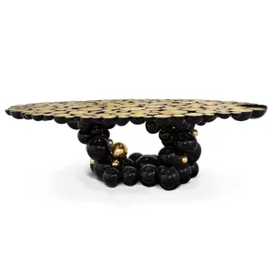 Luxury eettafel Set For 8 Portuguese Latest Design Stainless Steel Oval black Creative bubble Dining table Dining Table