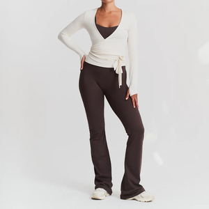 Lightweight long sleeve and legging Soft Adjustable <b>Ties</b> Long Sleeves Yoga <b>Wrap</b> Top Women With Thumbholes for Women - Product Image 5