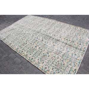 Alfombra Turca de 5.7x8.8 pies, Alfombra Grande Vintage, Alfombra de Lana con Diseño Floral Azul y Blanco - Product Image 2