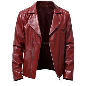 Chaqueta de Motociclista de Cuero para Hombre, Estilo Moderno, Manga Larga, Ropa de Lona con Cremallera, Tinte Liso para Primavera - Product Image 4