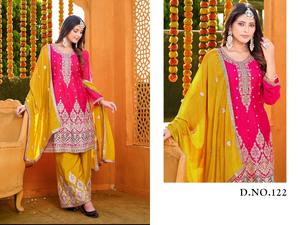 Chinon pesado de diseñador con traje Salwar DE TRABAJO bordado para mujer, ropa de fiesta y recepción de India Export - Product Image 4