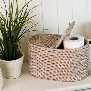 Panier de rangement ovale en rotin tressé avec couvercle, paniers de rangement faits à la main, rotin naturel, moderne, multifonction, fabriqué au Vietnam - Product Image 6