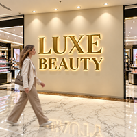 Enseigne commerciale personnalisée en or brossé rétroéclairée, lettres métalliques 3D à LED Halo pour hall d'hôtel, salon, bureau, réception, logo mural